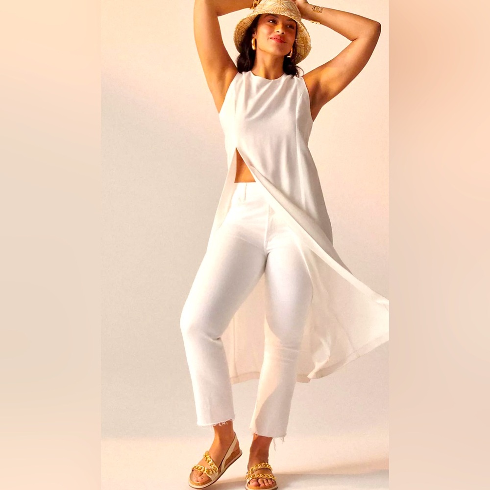 1.Anthropologie Mother Women's The Hustler Ankle Fray White Jeans